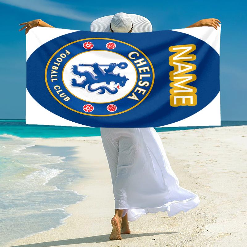 Personalized Chelsea FC Crest Beach Towel Microfiber Beach Towel Thin Absorbent for Beach Swimming Yoga Bath Sports. 0910180