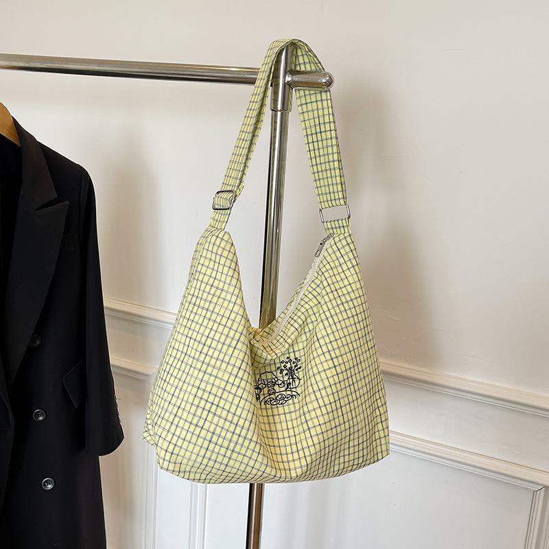 Plaid Bag Women's Large-capacity New Summer Versatile Casual Messenger Bag College Student Class Tote Bag