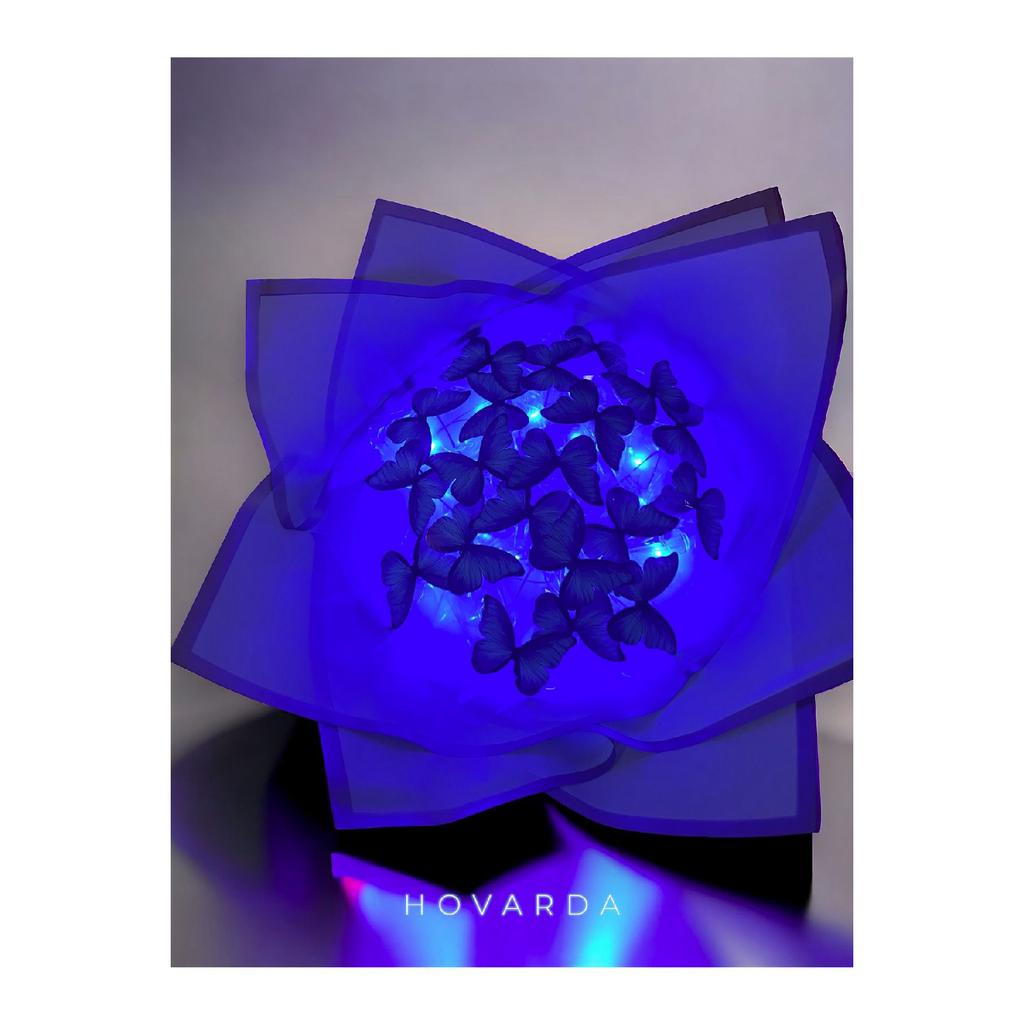 Blue Butterfly Bouquet With Led Lights, Gift For Lover, Birthday, Mother, Friend Concept