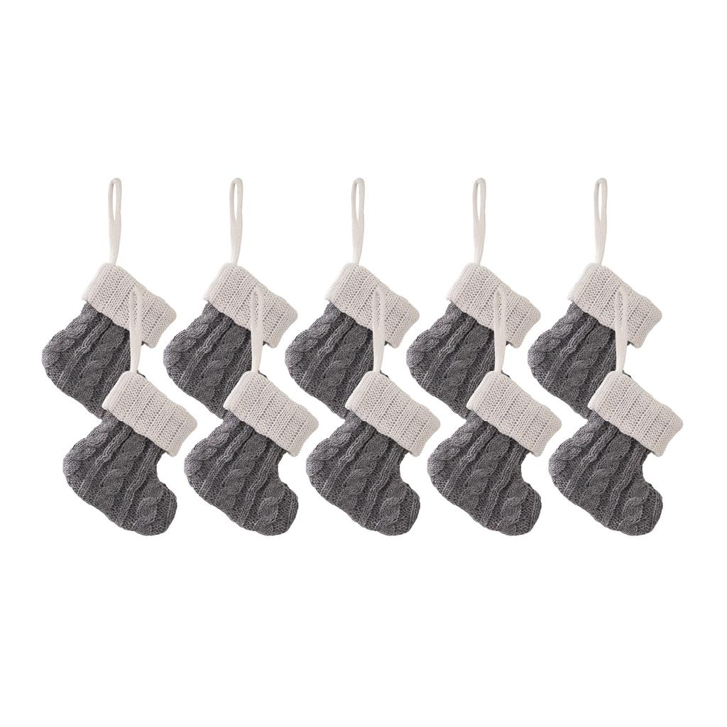 Set of 10 Knitted Christmas Socks Large Capacity Stocking Handmade Present Bag Hanging Ornament for Family Celebration