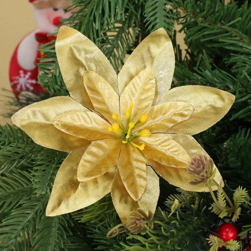 60/5PCS Red Christmas Flowers with Clips Artificial Large Christmas Flower Floral Xmas Tree Ornament New Year Party Decoration