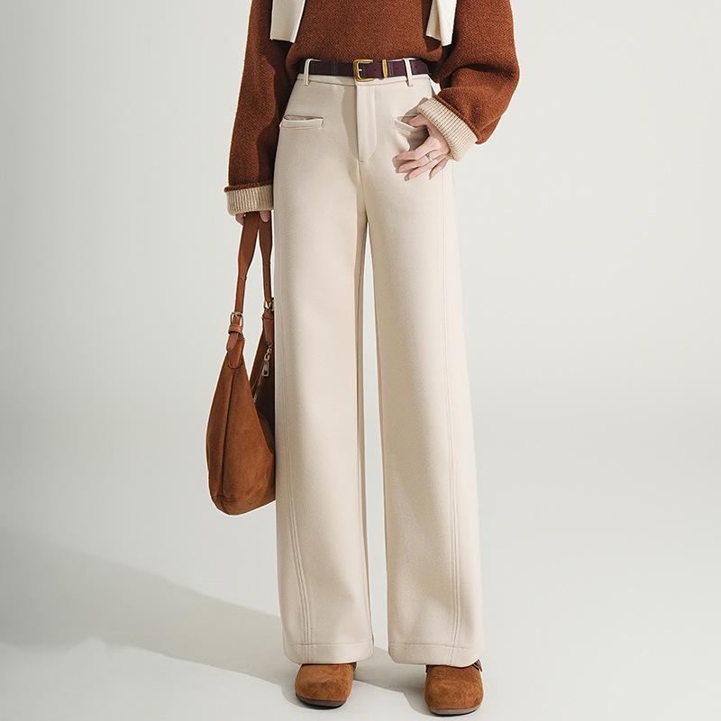 Brand Women s Wool High Waist Slimming Winter 2025 Casual Wide Leg Pants 3XL