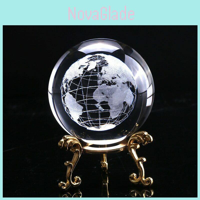 Elegante Bola de Cristal 3D de 60 mm Grabada con Láser Esfera de la Tierra en Miniatura Para Decoración del Hogar