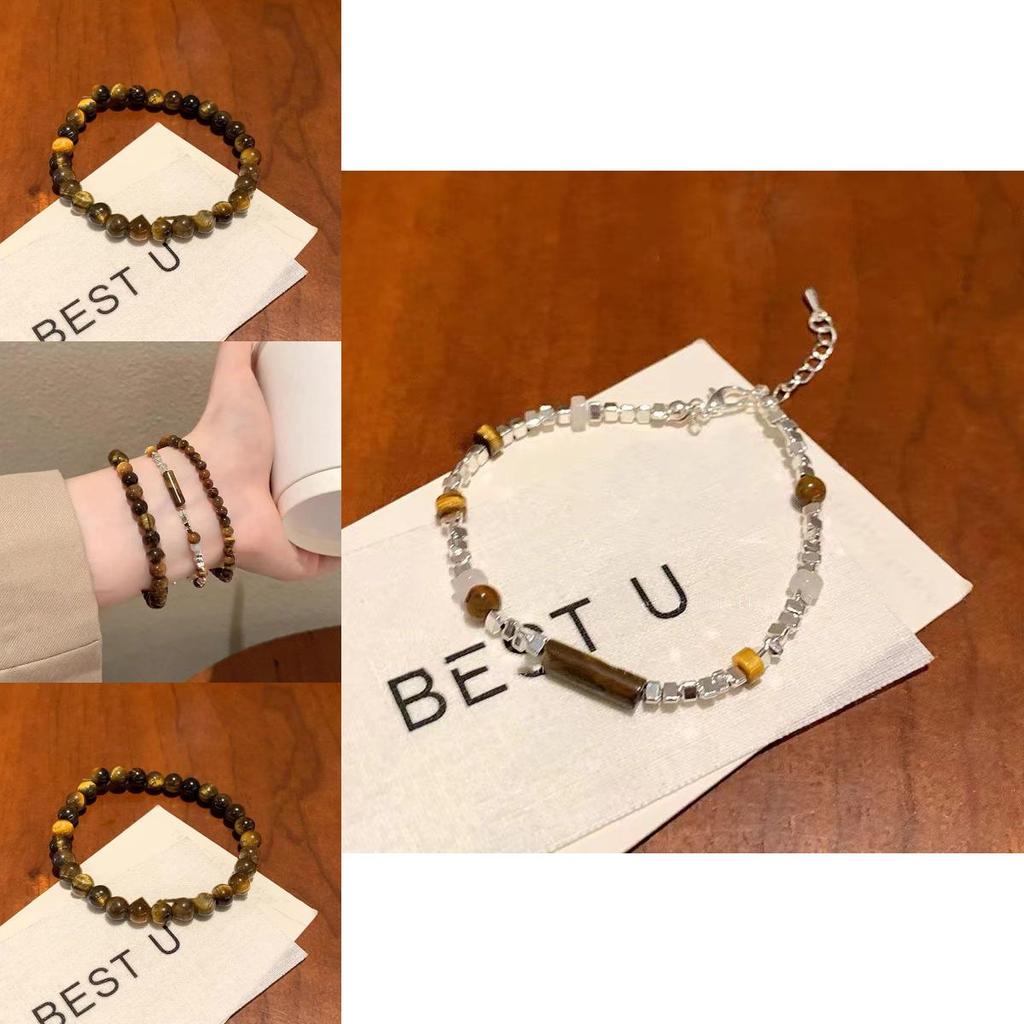 Exquisite Handmade Vintage Tiger Eye Bead Bracelet For Women And Men With Geometric Shapes