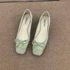 Fashion Bailamos Women Flats Fashion Colored Soft Leather Ballet Shoes 2025 Square Toe Bow Low Heels Shoes Shallow Mouth Casual Shoes Mu