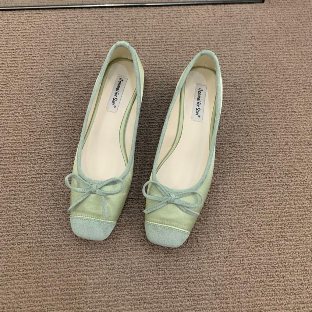 Fashion Bailamos Women Flats Fashion Colored Soft Leather Ballet Shoes 2025 Square Toe Bow Low Heels Shoes Shallow Mouth Casual Shoes Mu