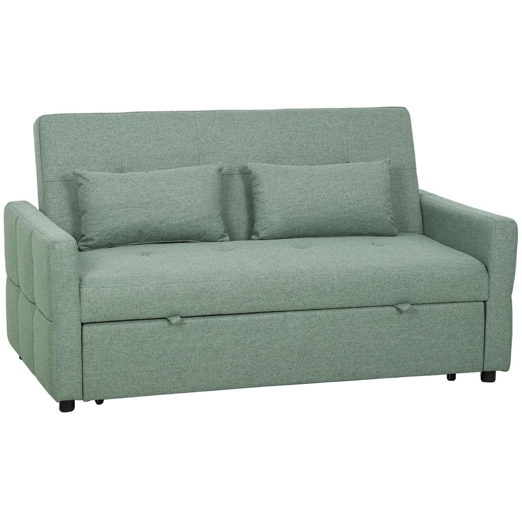 Convertible Sofa, 2-Seater, 3-in-1 Click-Clack Bed, 160 Cm, Adjustable Backrest, 2 Pillows, Green