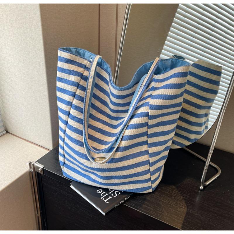 Large Capacity Shoulder Bag, Student Bag, Casual Striped Tote Bag, Women's Portable Oblique Span Bag