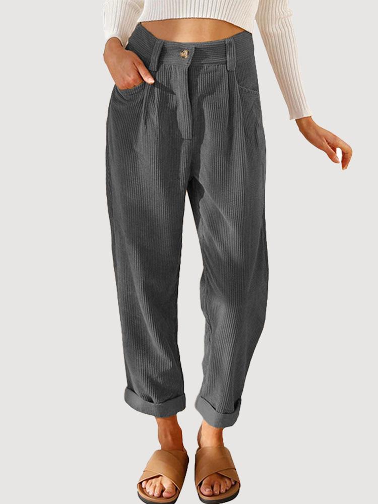 2025 Spring & Autumn Women's Corduroy Harem Cigarette Pants - Retro, Cropped, Casual Style.