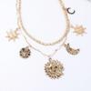 Personalized Retro Trend Design Sense Alloy Sun Moon Pendant Double Layer Stacked Chain Women's Necklace