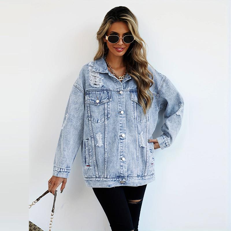 2026 Mohair Denim Jacket: Loose-Fit, Ripped, Versatile Women's Coat - European & American Harajuku Style