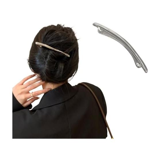 Elegant Metal Hair Clip for Women - Simple, Long, Thin Barrette for Thick Hair, Half-Up, Updo, Ponytail - Chic, Sophisticated, Lightweight for