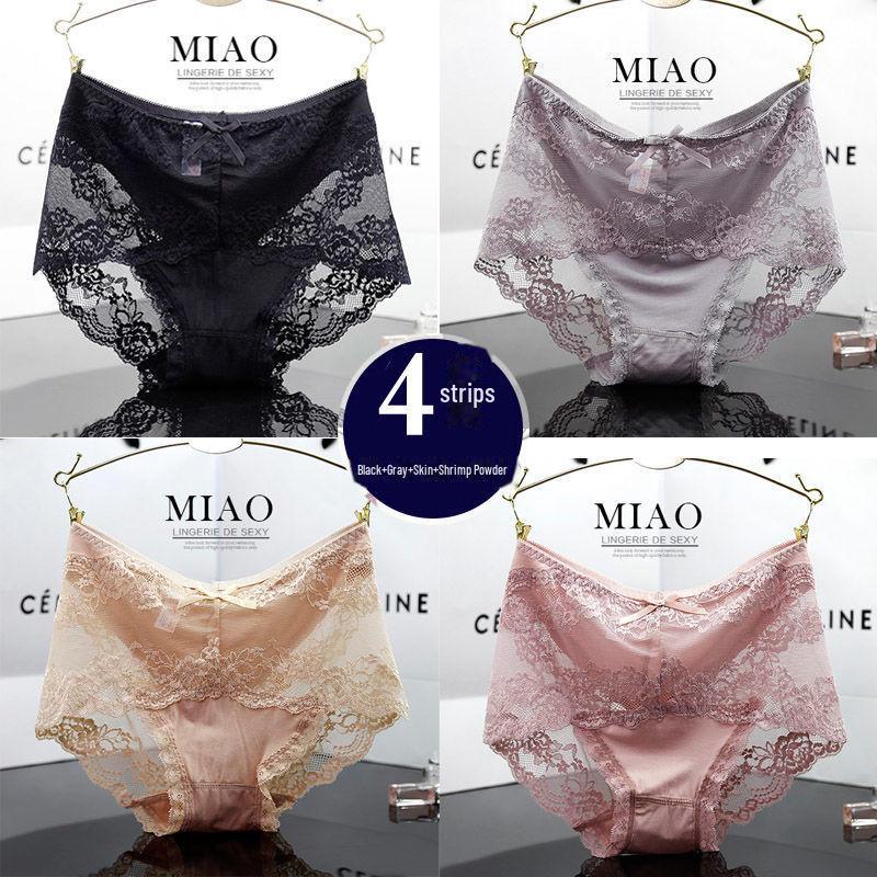 

4 пары кружевных трусиков с высокой талией для женщин больших размеров, черные, ажурный дизайн, модальная ткань, средняя талия, подходят для веса до 200 фунтов. XXL (150-200 jin)