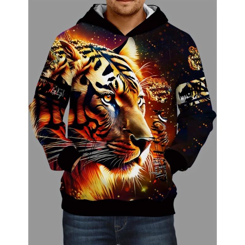 2026 Herren Frühling und Herbst Hoodie Löwe 3D-Druck Hoodie Grafik-Hoodie Tasche Bequem Locker Stilvoller Hoodie Pullover