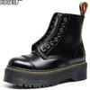 Martin-Stiefel, zwei Paar, dicke Sohle, Loch, Lokomotivstiefel mit Reißverschluss vorne, britische Damen-Kurzstiefel, locker