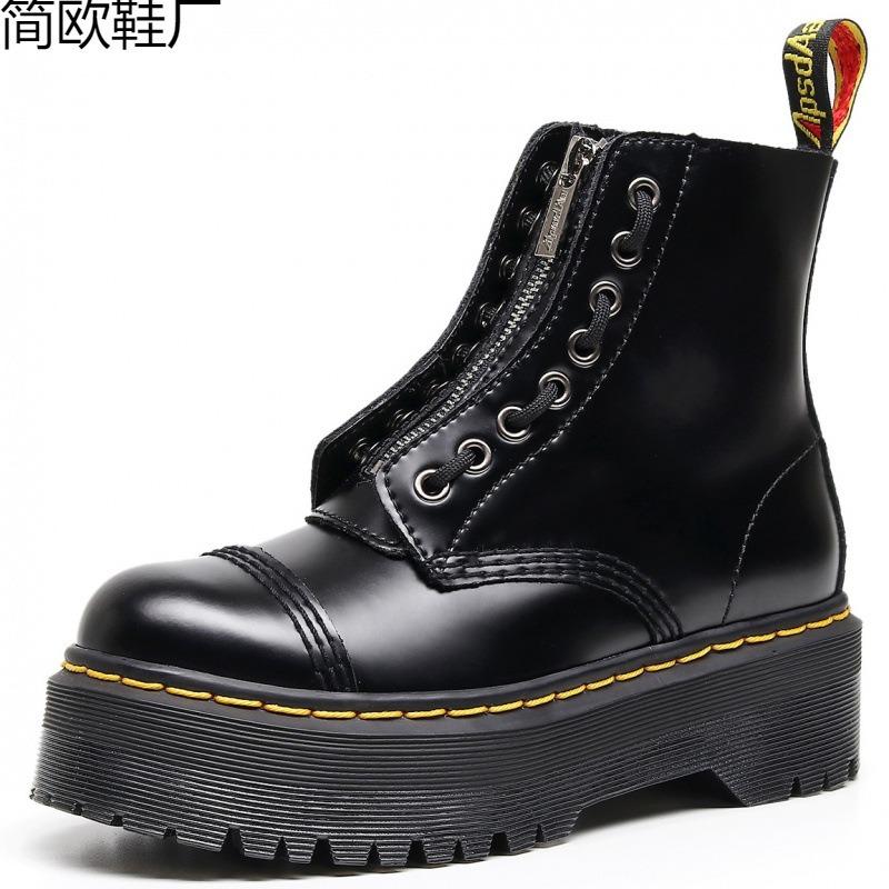 Martin boots beautiful two piercing thick bottom hole locomotive boots front zipper, British women's short boots loose