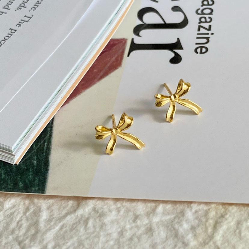 

BF CLUB 925 Sterling Silver Earrings For Women Trendy Gold Bow Earring Fine Jewelry Prevent Allergy Party Accessories Gift