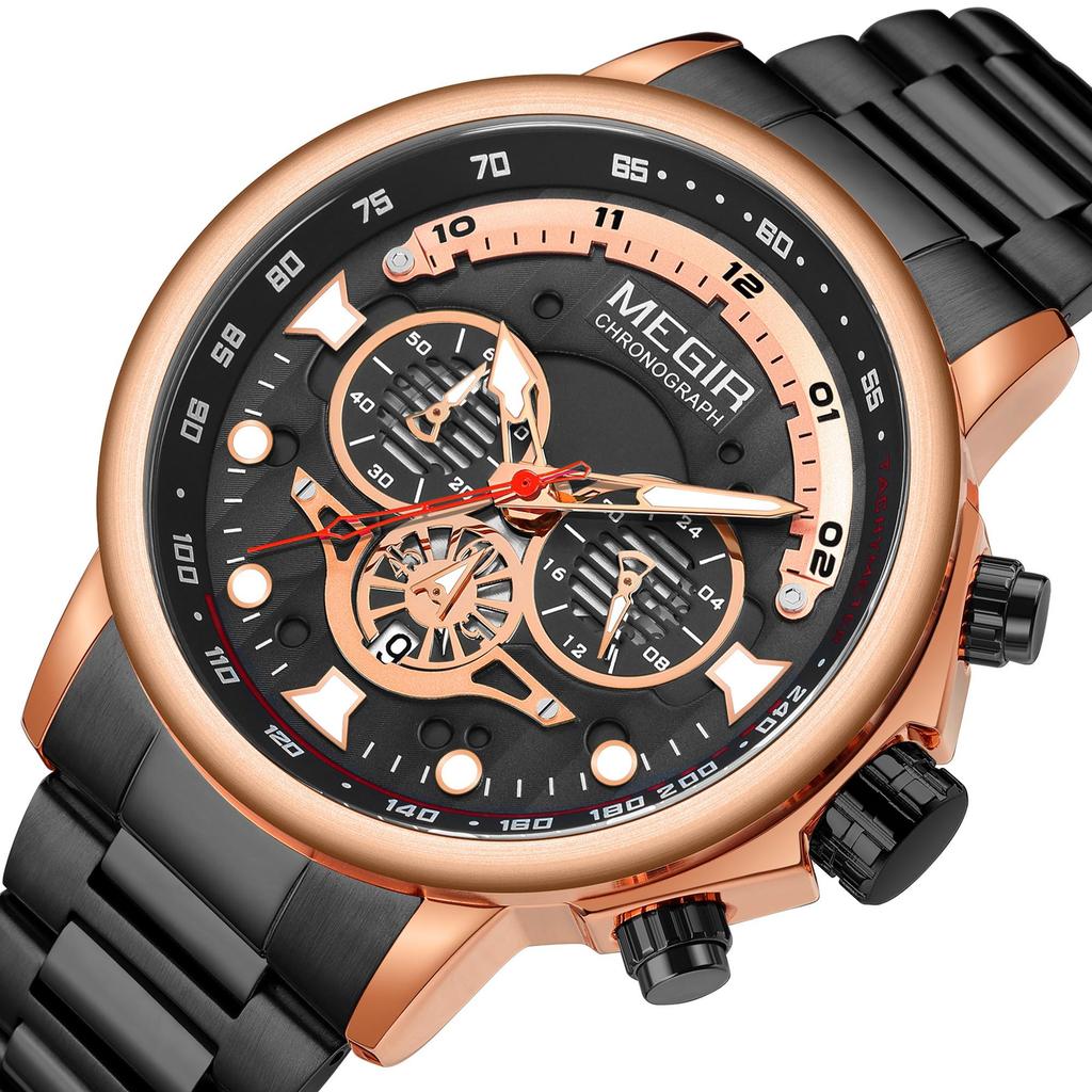 MEGIR 48MM Big Dial Men Watch Luxury Stainless Steel Waterproof Luminous Quartz Chronograph Sport Wristwatch Male Clock Reloj Hombre 2223