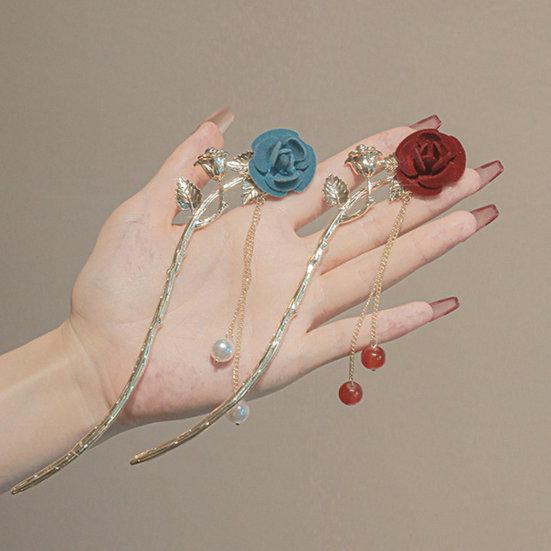 Perlen Quaste Bogen Design Rutschfest Haarnadel Damen Niedlich Rose Blume Dekor Haar Gabel Kostüm Zubehör