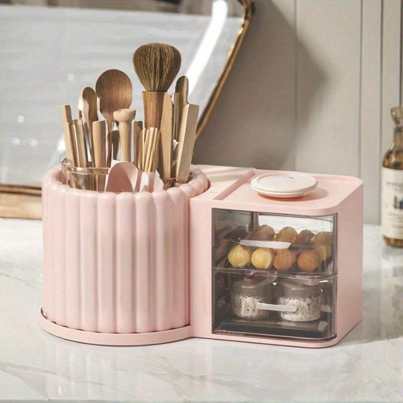 

Large Capacity 360° Rotating Makeup Organizer with Drawer - Multi-Functional Creamy Yellow Cosmetic Brush Holder, Pen Cup Pink разноцветный