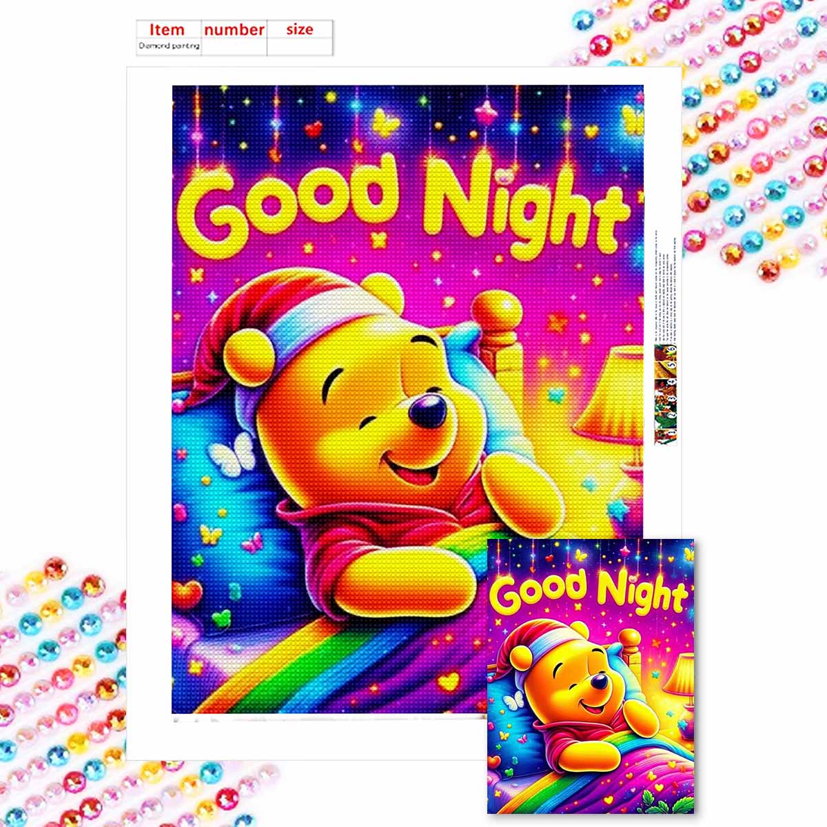 

DIY Diamond Painting Winnie The Pooh Sleeping Cross Stitch Kit Mosaic Art Diamond Painting Full Circle Diamond Home Decoration Round 20x30cm