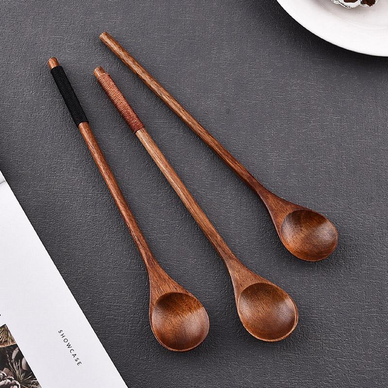 6 Stück Holz Teelöffel Lang Holz Kaffeelöffel Japanischer Stil Kleiner Holzlöffel für Tee Honig Dessert Getränkerührer Mischlöffel
