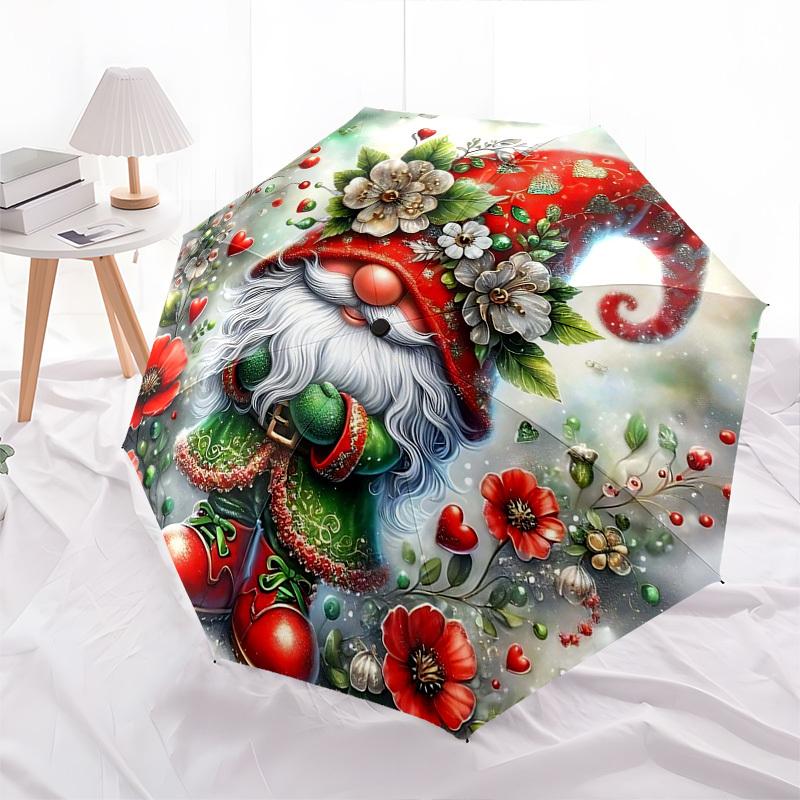 1pc Floral Fantasy Gnome Umbrella: Auto-Open Close Folding Design with 8-Bone Iron Frame, Perfect for Outdoor Festivals, Travel, Daily Use, and Gift G