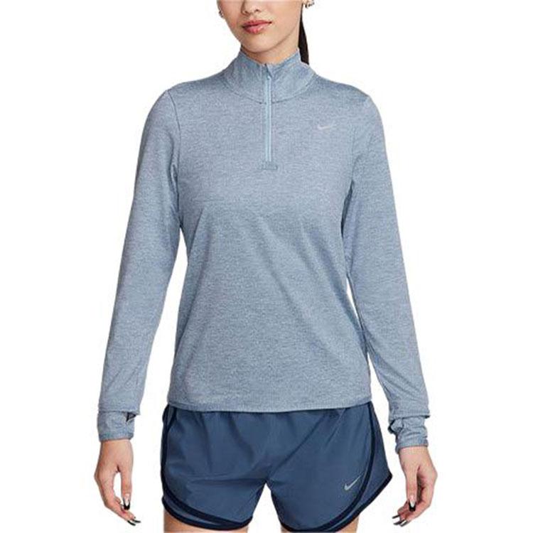 Nike T Shirts Women's Sky Blue Stand Collar Moderate Straight Fit FB4317-440