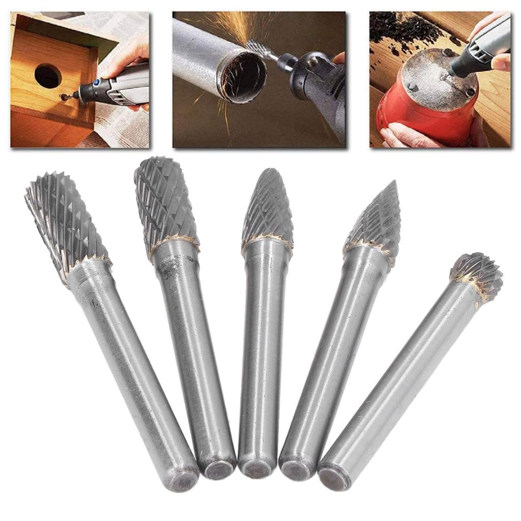 Rotary File Bit 2 Pattern Woodworking Grinding Head Drill Set Tungsten Steel Carbide 6x8mm Rotary File Bit Rotary File Set