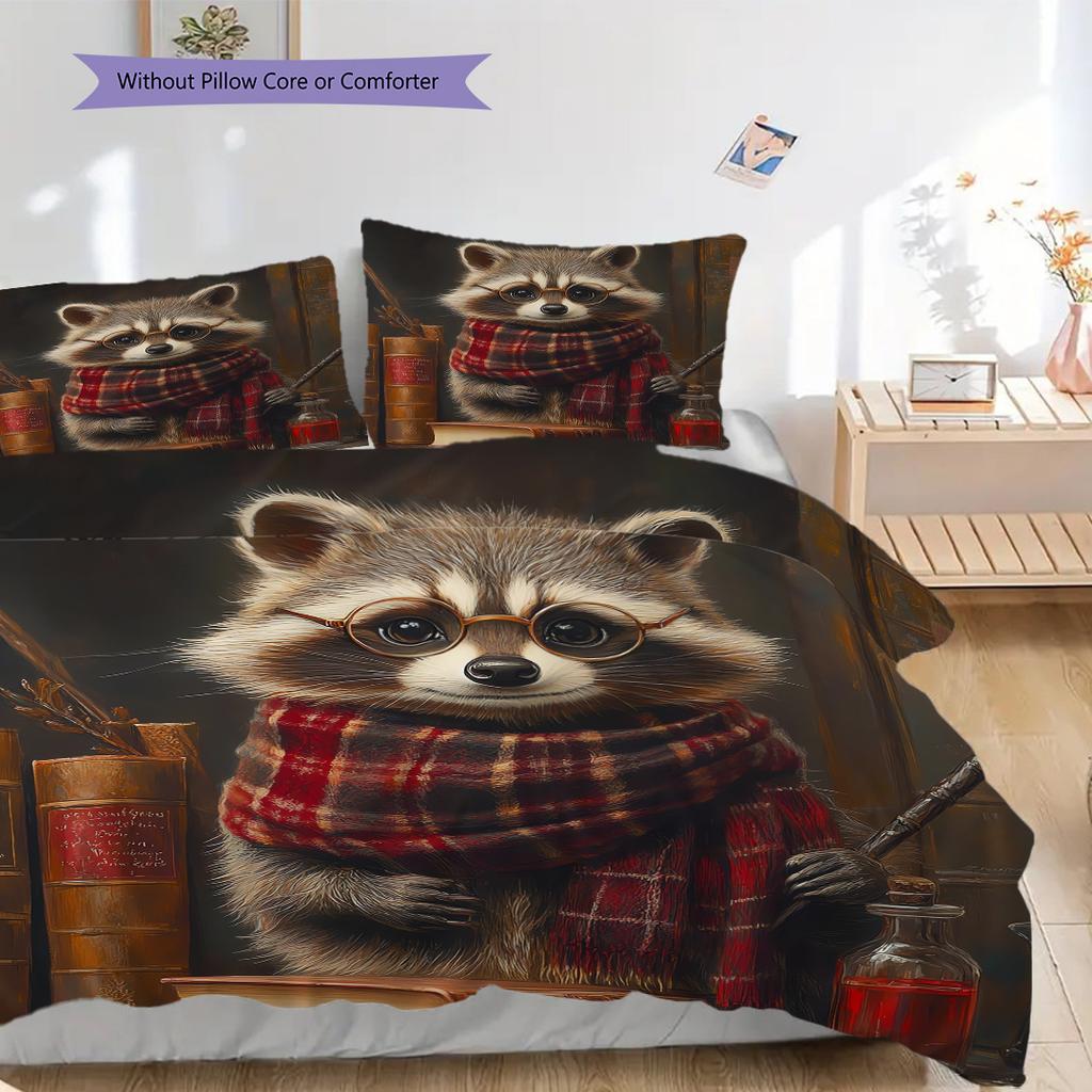 Magic Raccoon Pattern Bedding Quilt Set Quilt Cover Pillowcase Home Decoration Birthday Gift (1 * duvet cover + 2 * pillowcase, without core)