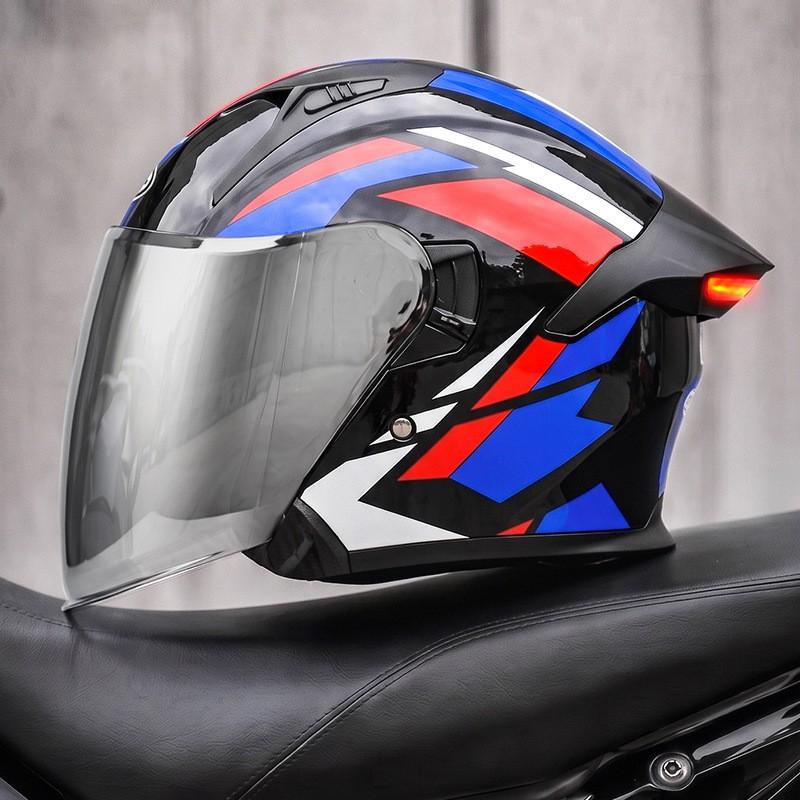 Smart LED Tail Light Motorcycle Helmet 3/4 Open Face ABS Full Protection Universal Fit Men Women