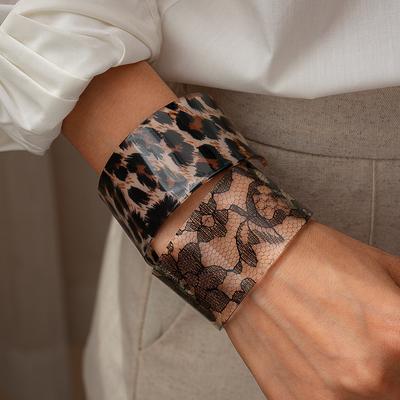 Punk Leopard Snake Pattern Acrylic Bangle Bohemian Europe American Style Open Wide Bracelet Dopamine Jewelry Accessories