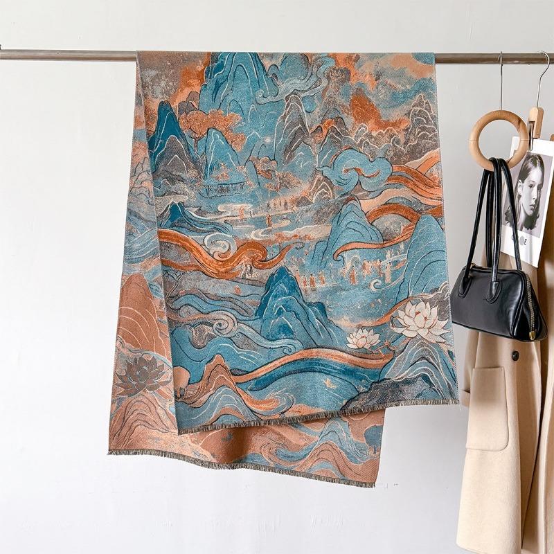 Scarf women's new autumn and winter jacquard craftsmanship imitation cashmere thickened shawl Dunhuang series warm scarf