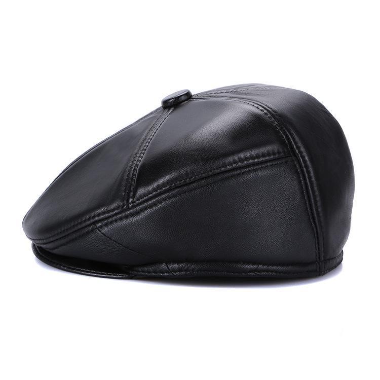 Haining Genuine Leather Sheepskin Men's Winter Beret with Ear Protection