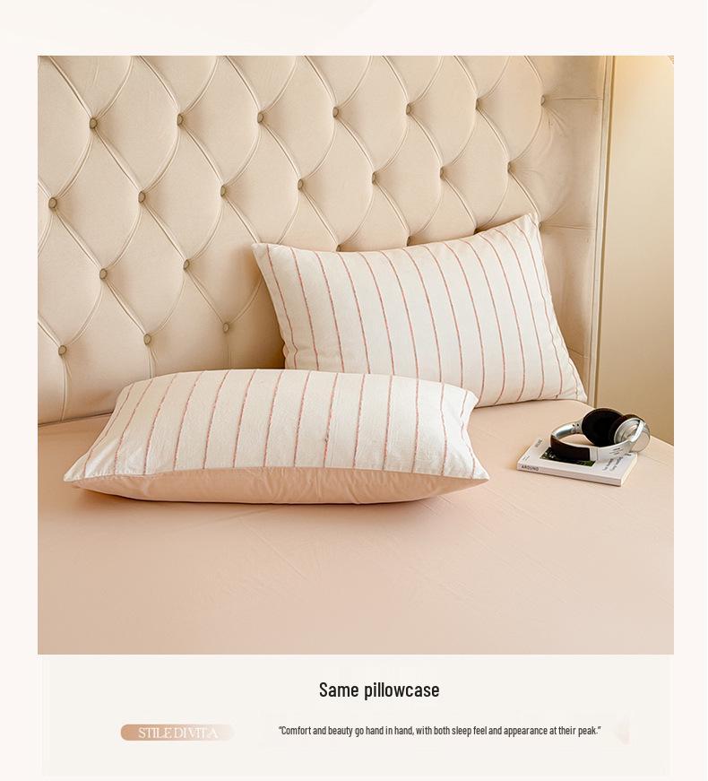 All-Cotton Chenille Jacquard 4-Piece Set: Striped Duvet Cover, Bed Sheet, Fitted Sheet - Simple Washed Cotton Design