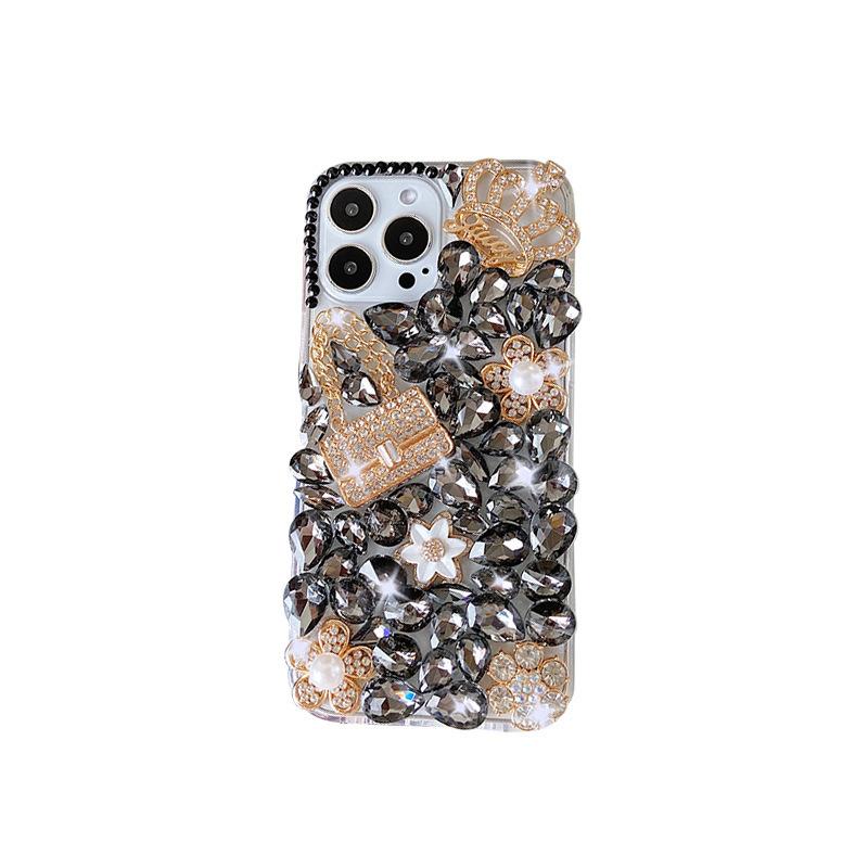 For Apple 17/ for IPhone15/14/XR Japanese and Korean Mobile Phone Case Luxury Rhinestone Pearl Flower Crown 13Pro