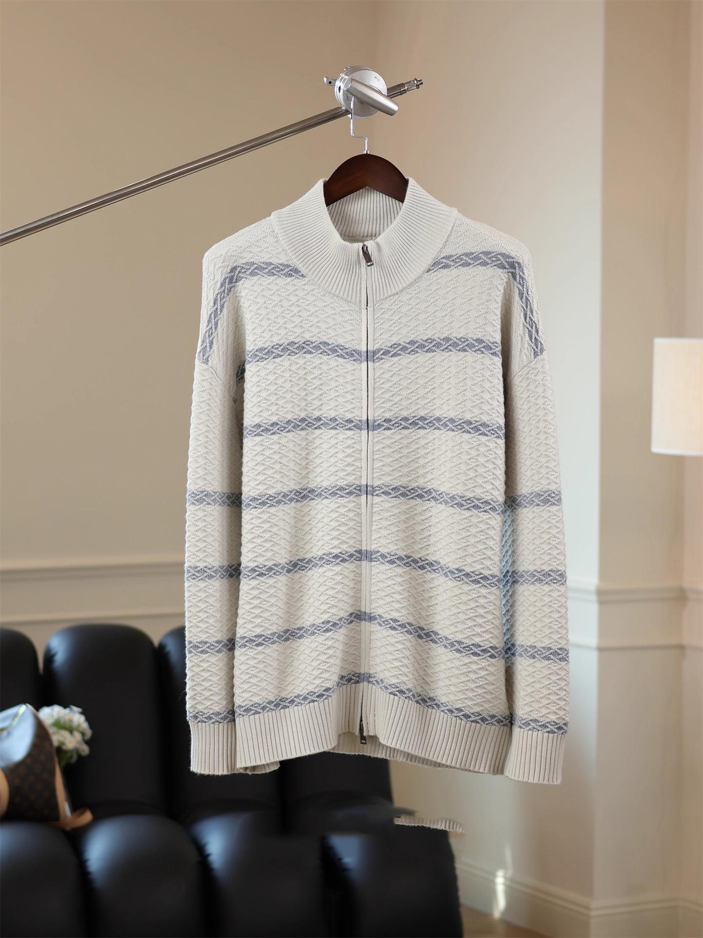 

Чоловічий ретро-кардиган в смужку, пэчворк, з коміром-стійкою, осінній вільний повсякденний светр. Medium вершковий/білий