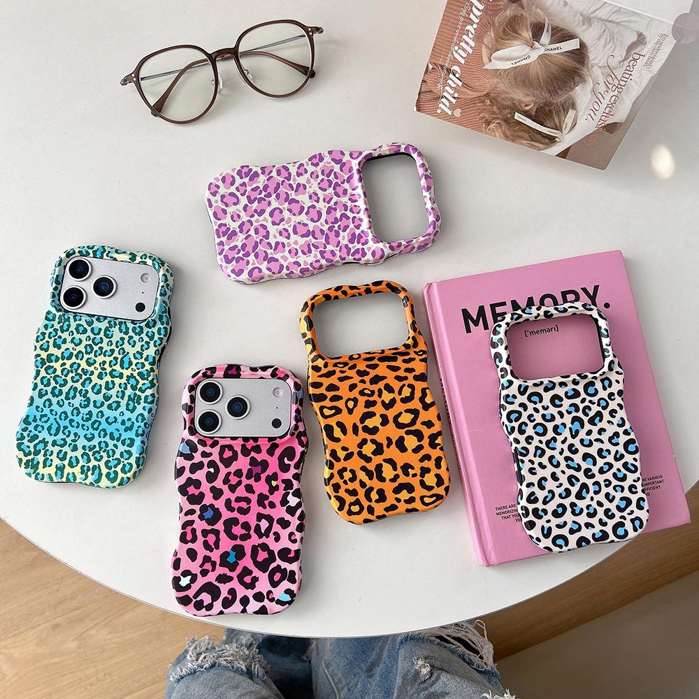 Fashion 2 in 1 Leopard Print Phone Case for iPhone 13 14 15 16 17 Pro Max Wave Edges Comfortable Touch Hard Slim Back Cover