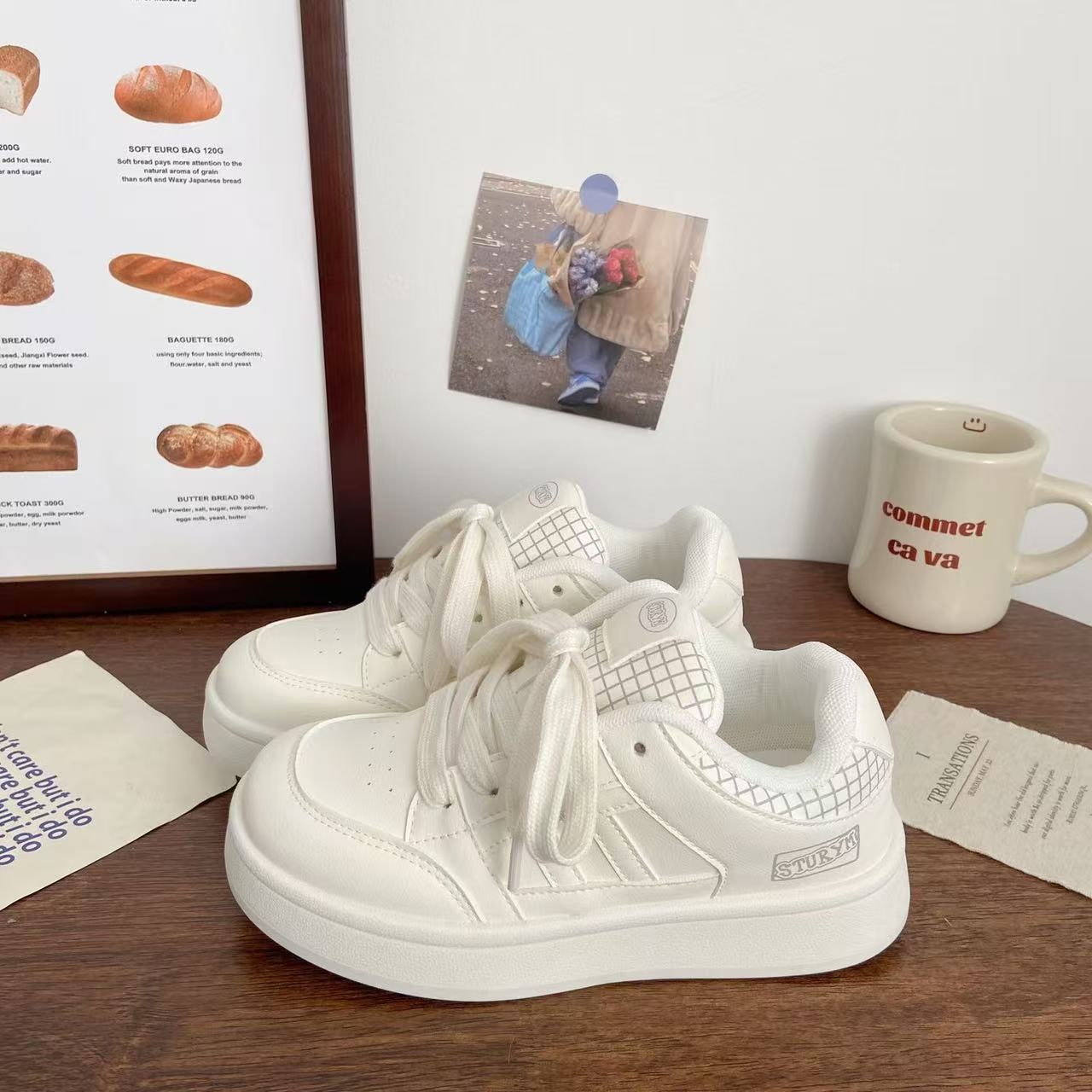 

Blue niche design board shoes women s sports spring new summer bread shoes student breathable white shoes 40