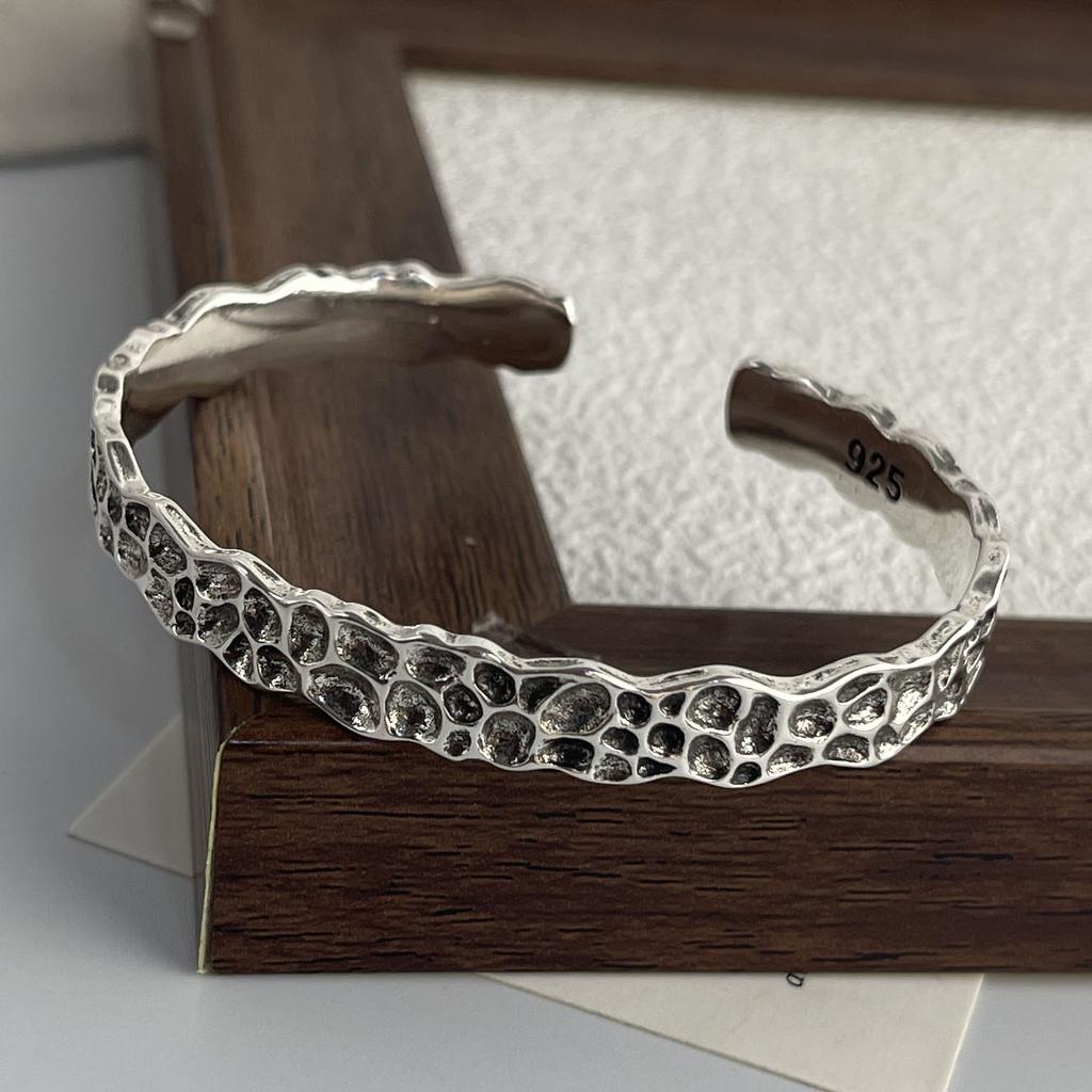100% Solid 925 Sterling Silver Metal Bracelet for Women Vintage Handmade Simple Retro Flower Chain Bracelet Birthday Gift Party