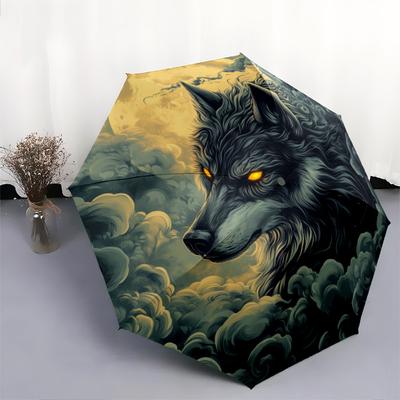 Roaring Wolf  Pattern, Automatic Folding Umbrella, Portable and Foldable Design, 8 Ribs, a Christmas or Birthday Gift.