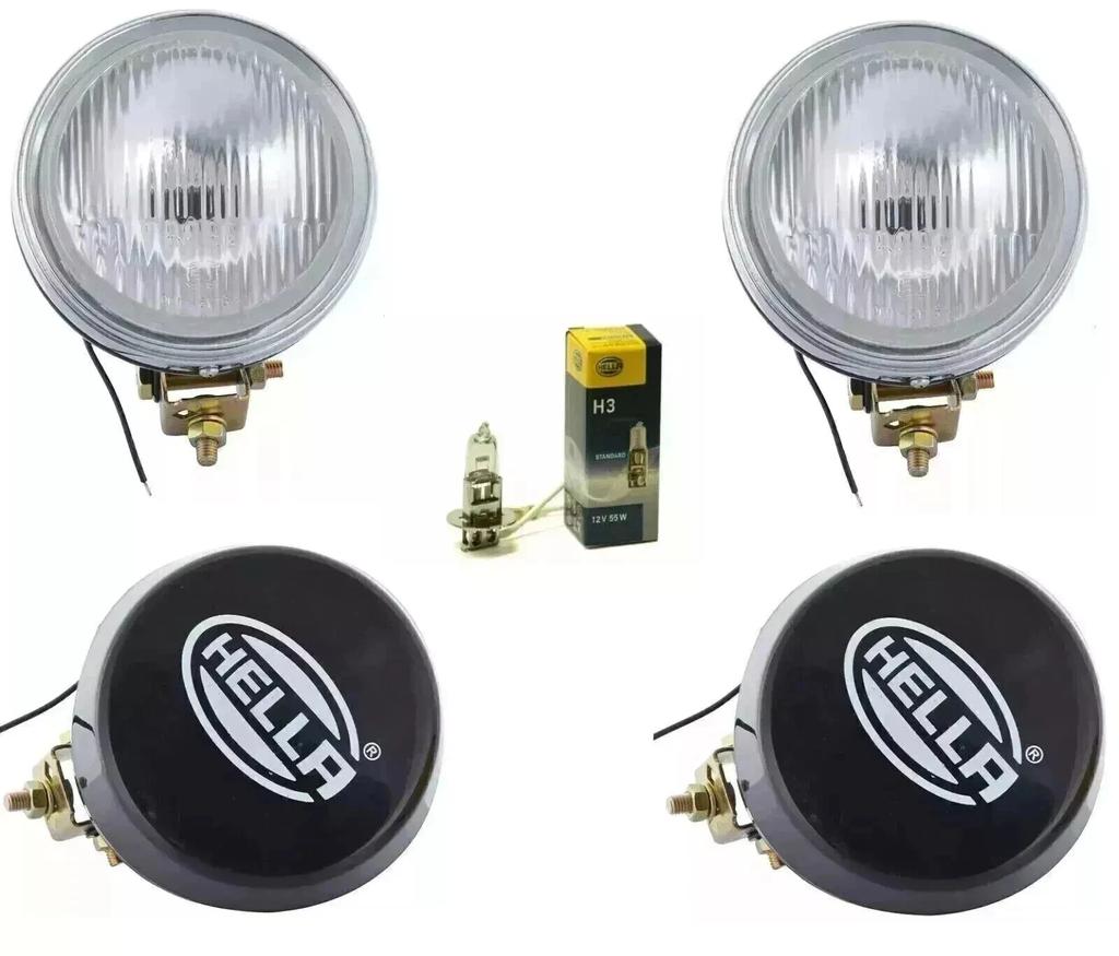 Paar Hella Runde Nebelscheinwerfer Klarglas mit Abdeckung & H3 12V 55 Watt Birne Universal