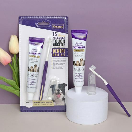 Yousheng Dog Toothbrush Kit Portable Teeth Care Ergonomic Design Oral Cleaning Soft Bristles Pet Dental Solution Toothpaste Kit Daily Use