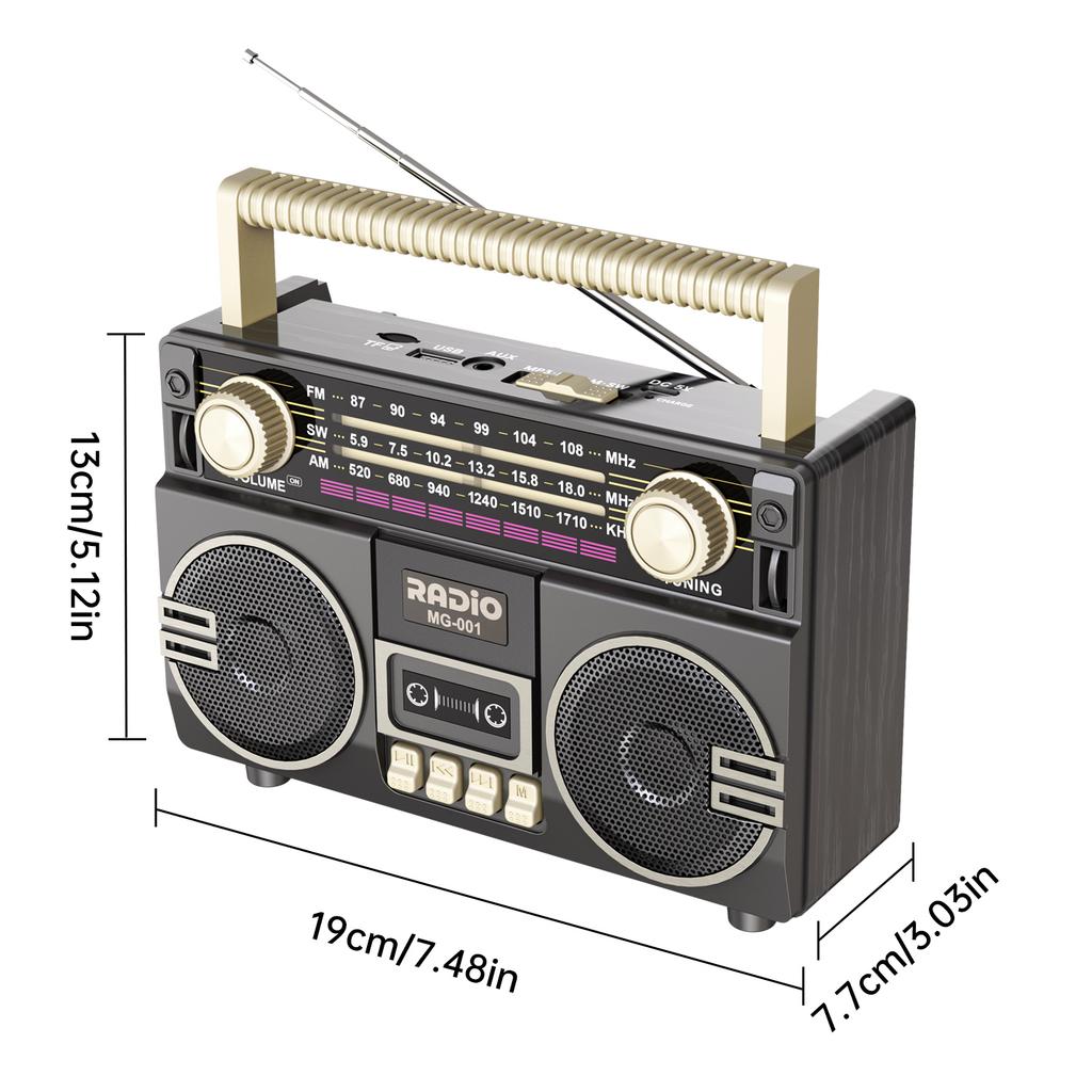Retro Multifunktionales Tragbares Radio USB-Laden TF-Kartenplayer und AUX, AM/FM/SW-Bänder, Geeignet für Familientreffen und Outdoor