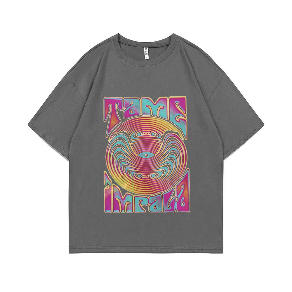 Camiseta Gráfica da Banda Tame Impala Masculina Feminina Streetwear Vintage Música Pop Rock Camisetas Masculinas de Verão Camisetas Casuais Masculinas de Algodão