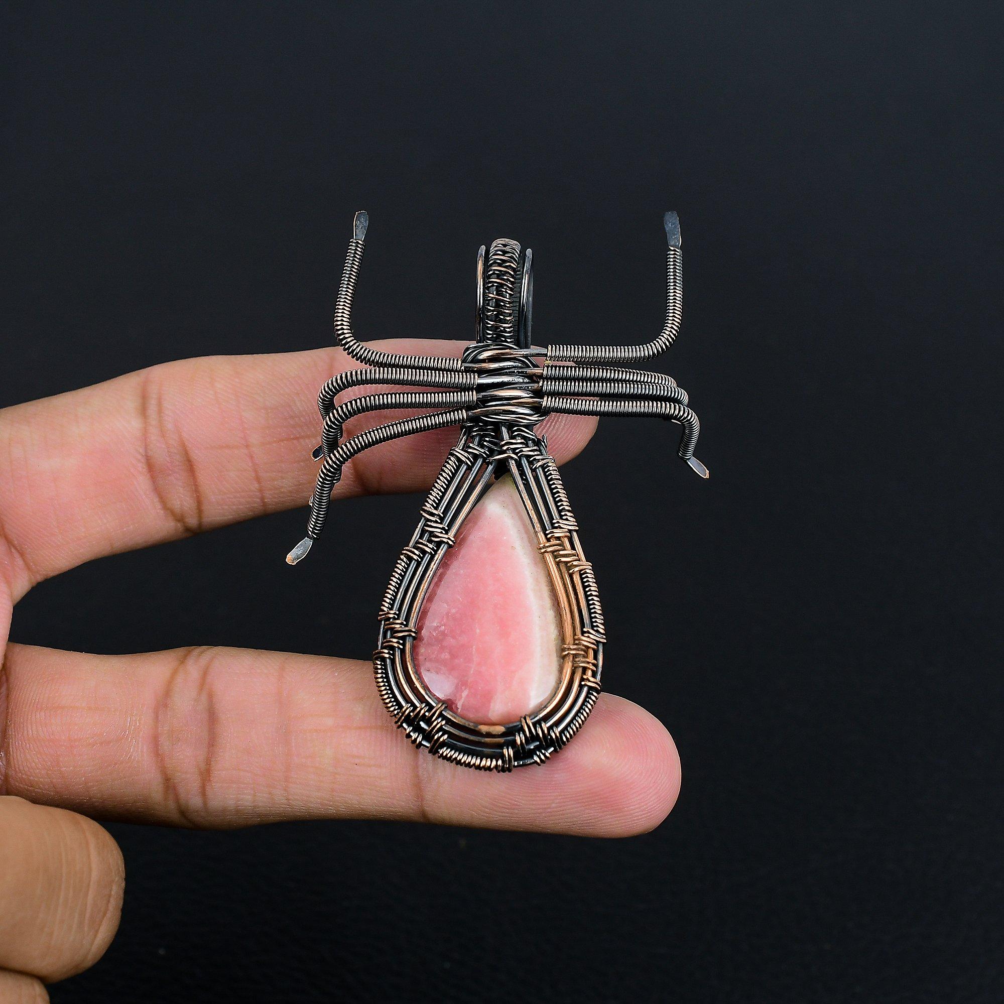 

Украшения из родохрозита, Кулон, обернутый медной проволокой 999 пробы, Кулон из драгоценного камня ручной работы, На День памяти 2.28 Inches