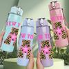1PC Leopard New York Letter A 750ml Color Plastic Sports Water Bottle Leakproof Flip Straw Lid Suitable for Sports Office Home Use