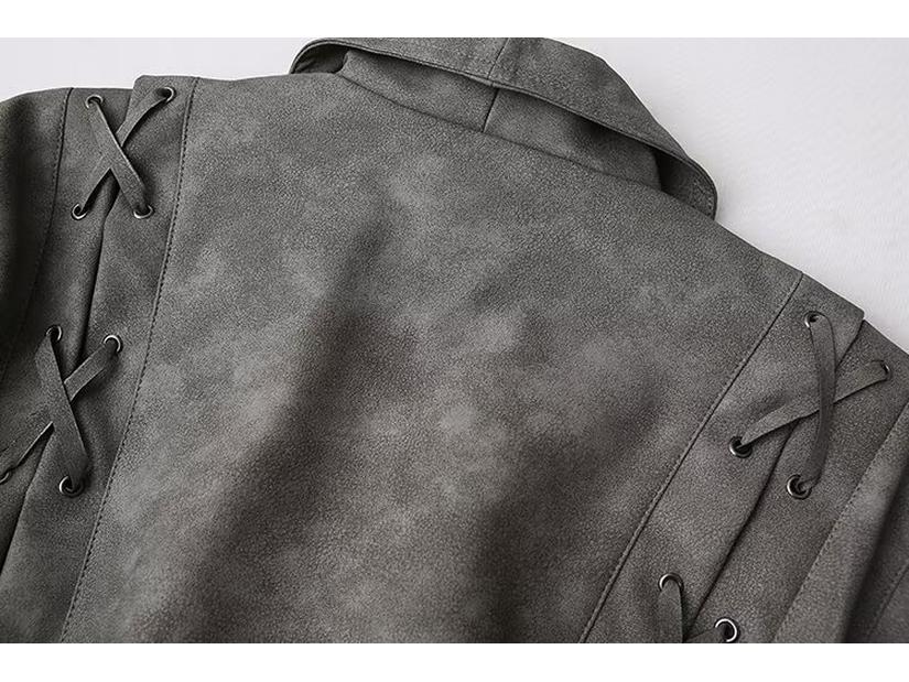 Spring 2025 Women's Retro Shawl Collar Leather Jacket with Belt - European & American Style