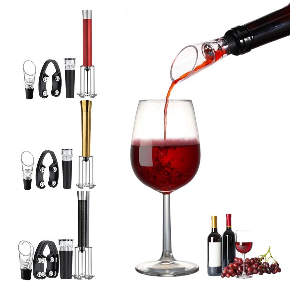 4Pcs/Set Wine Bottle Opener 4-in-1 Air Pump Pressure Opener Foil Cutter Inflatable Pourer Vacuum Stopper Wine Cork Extractor