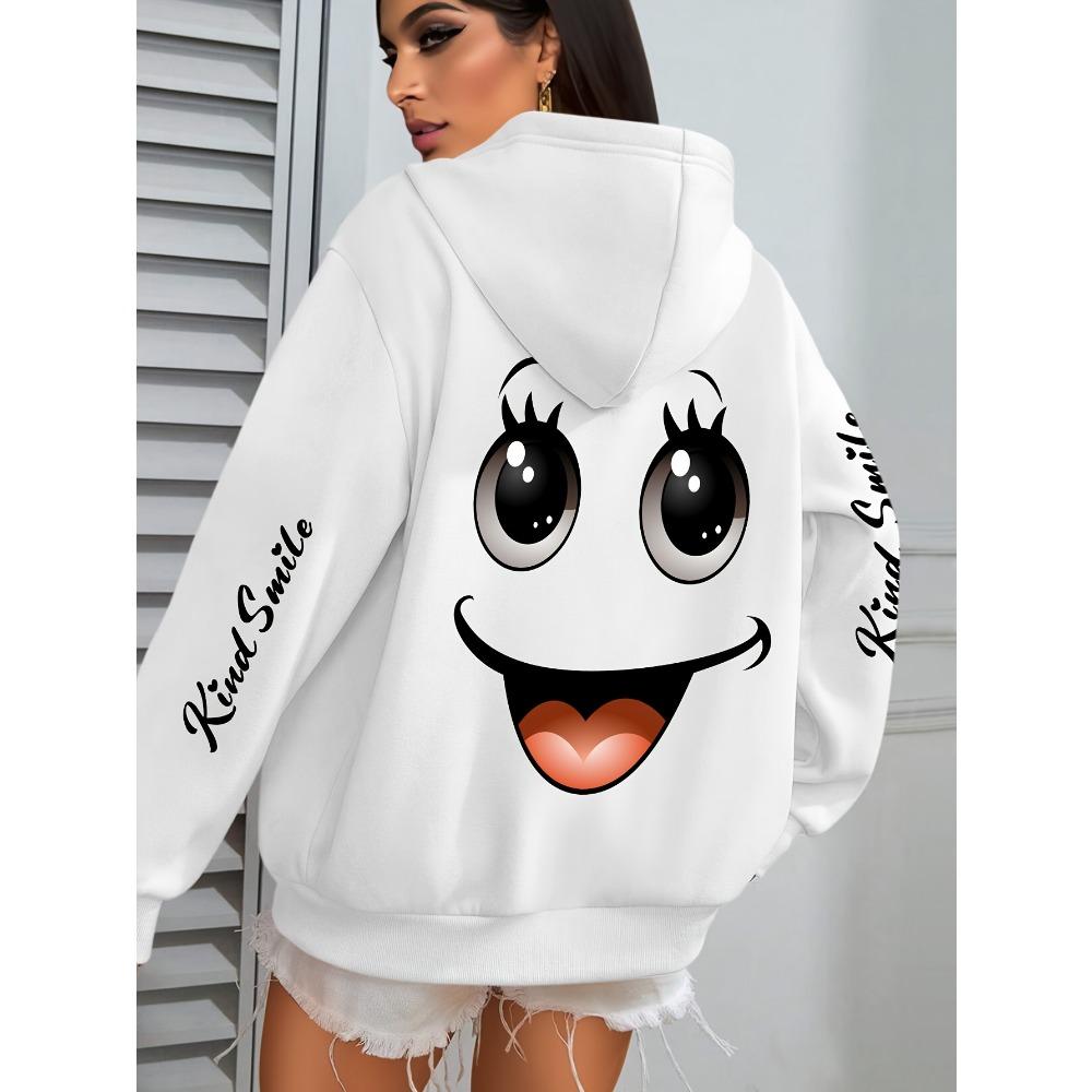 Sweat à capuche imprimé Smiley Face grande taille pour femmes